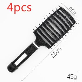 Hairbrush Anti Klit Brushy Haarborstel Women Detangler Hair Brush Bristle Nylon Scalp Massage  Teaser Hair Brush Comb (Option: Black-No brush-4pcs)