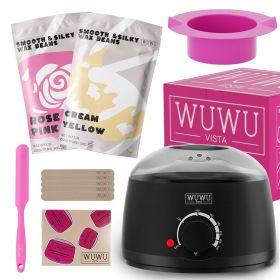 Waxing Kit 11 Items WUWUVISTA Hair Removal Wax Kit With Wax Melt Warmer Waxing Beads For Face,Brazilian,Full Body,Bikini,Sensitiive Skin Suitable For (Option: Black-US plug)